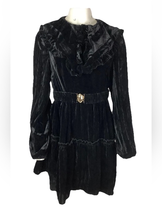 Cider Dresses & Skirts - NWT Cider Sz L Velvet Belted Witchy Whimsy Goth Ruffle Tiered Dress Black